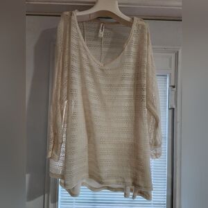 Cream Ribbed 3/4 Sleeve Blouse